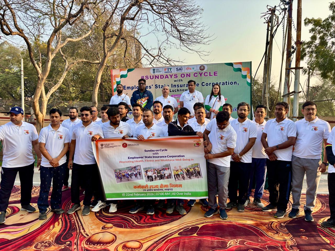 कर्मचारी राज्य बीमा निगम के 75वें स्थापना दिवस के अवसर पर दिनांक 22.02.2026 को उप क्षेत्रीय कार्यालय, लखनऊ एवं भारतीय खेल प्राधिकरण लखनऊ द्वारा आयोजित सन्डे ऑन व्हील्स साइकिलिंग कार्यक्रम 